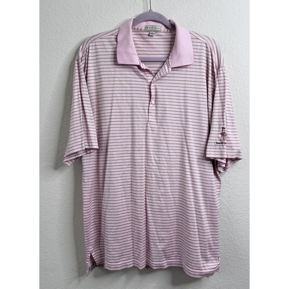 Peter‎ Millar Polo Shirt Men's L Pink Striped Ranch La Quinta Cotton Preppy Golf